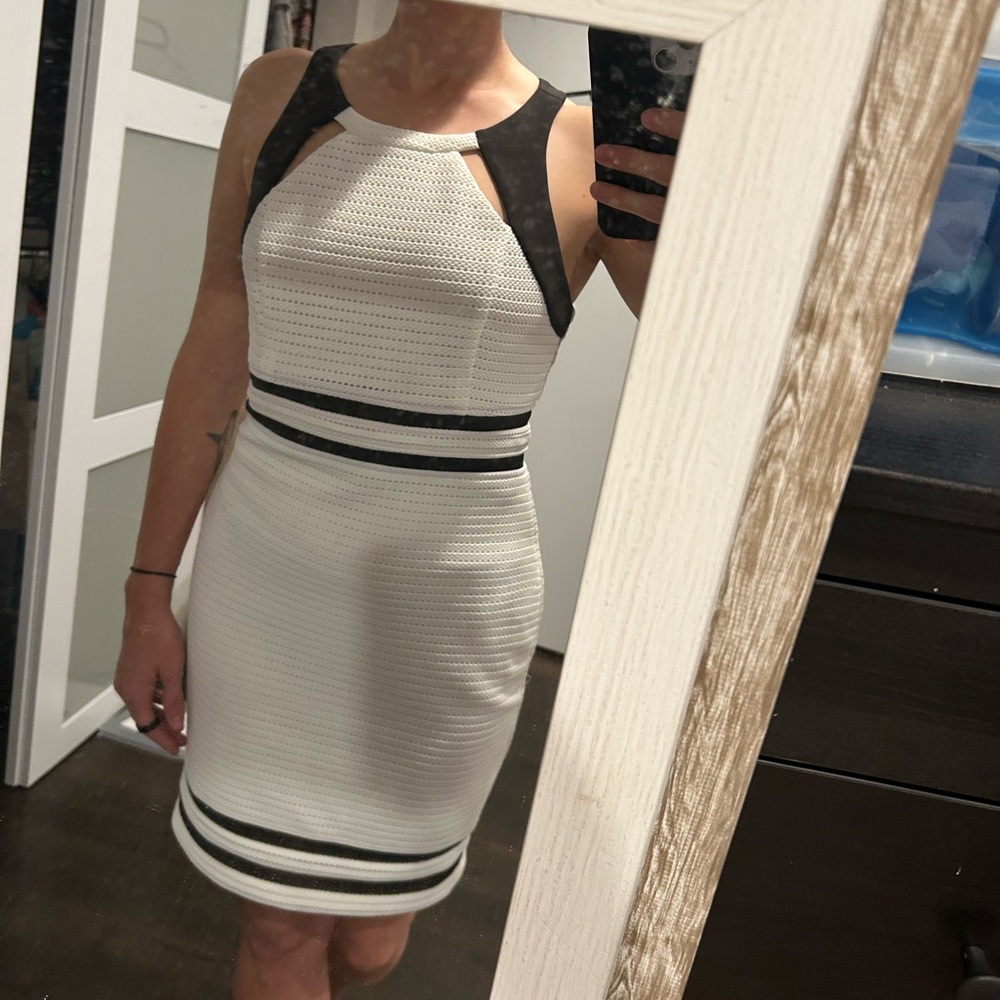 Black and white - chic mini dress with chest cutouts